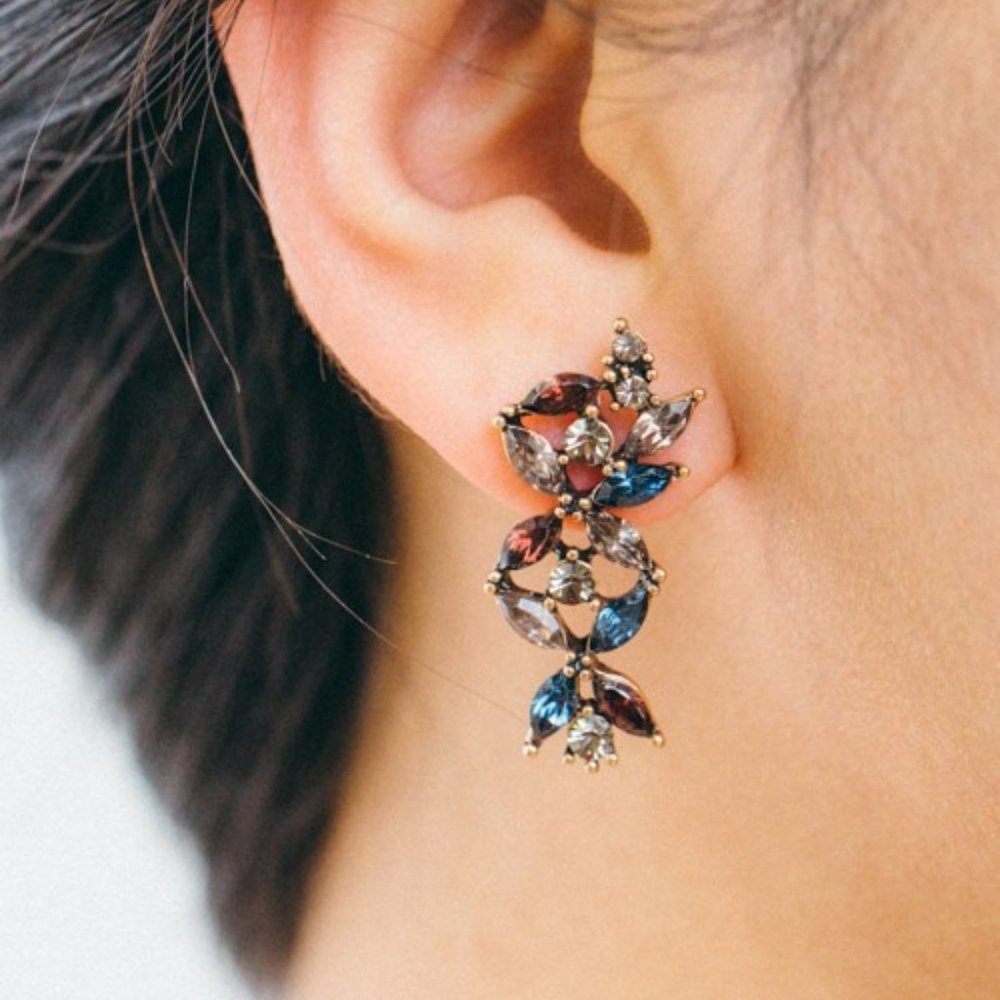 Dark Stone Cluster Earrings NEW Prom Wedding Bridal Occasion